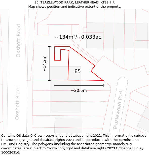 85, TEAZLEWOOD PARK, LEATHERHEAD, KT22 7JR: Plot and title map