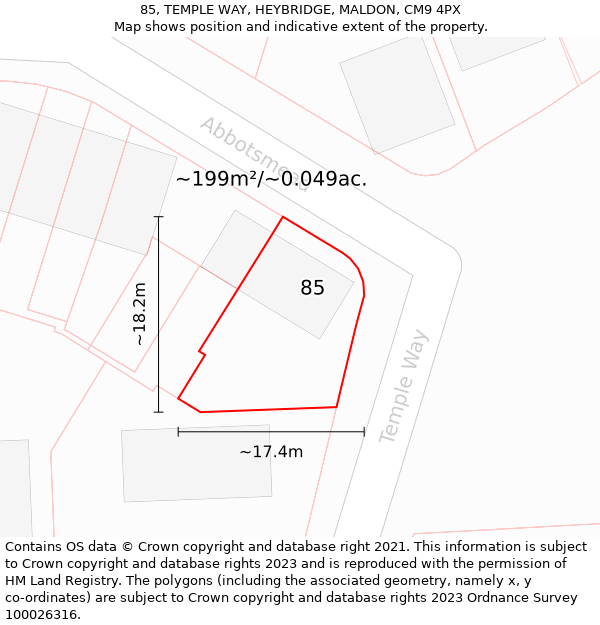 85, TEMPLE WAY, HEYBRIDGE, MALDON, CM9 4PX: Plot and title map