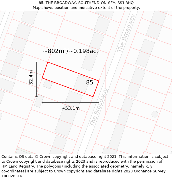 85, THE BROADWAY, SOUTHEND-ON-SEA, SS1 3HQ: Plot and title map