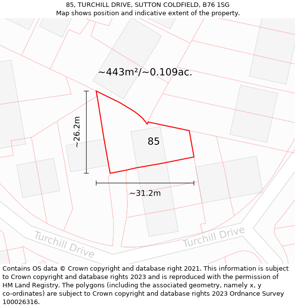 85, TURCHILL DRIVE, SUTTON COLDFIELD, B76 1SG: Plot and title map