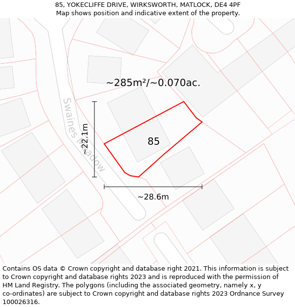 85, YOKECLIFFE DRIVE, WIRKSWORTH, MATLOCK, DE4 4PF: Plot and title map