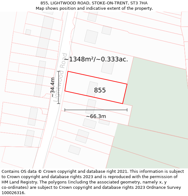 855, LIGHTWOOD ROAD, STOKE-ON-TRENT, ST3 7HA: Plot and title map