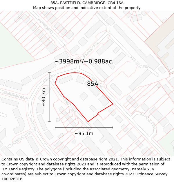 85A, EASTFIELD, CAMBRIDGE, CB4 1SA: Plot and title map