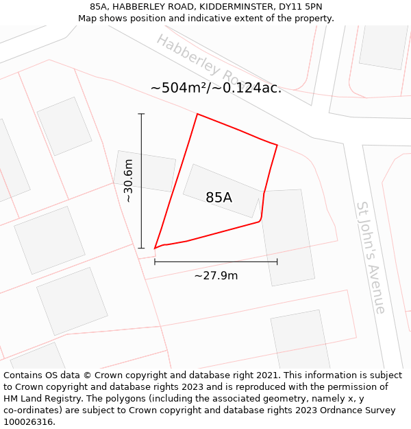 85A, HABBERLEY ROAD, KIDDERMINSTER, DY11 5PN: Plot and title map