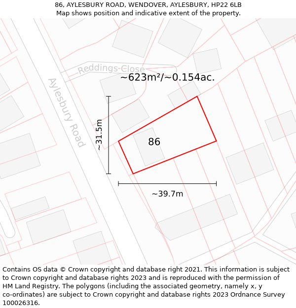 86, AYLESBURY ROAD, WENDOVER, AYLESBURY, HP22 6LB: Plot and title map