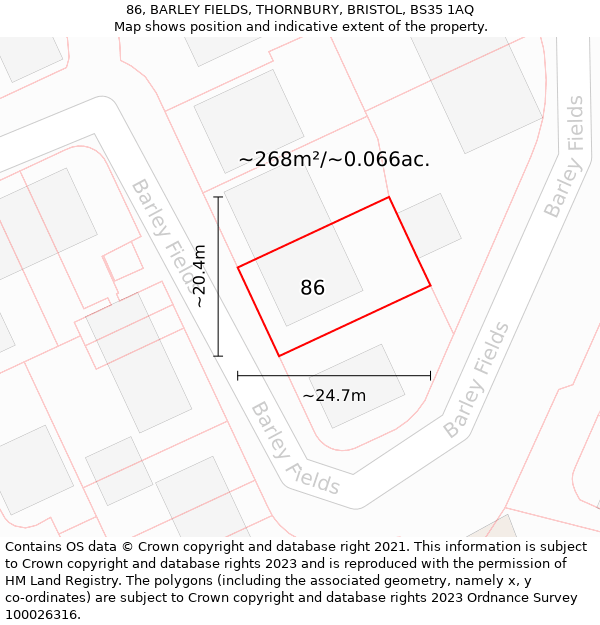 86, BARLEY FIELDS, THORNBURY, BRISTOL, BS35 1AQ: Plot and title map