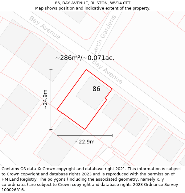 86, BAY AVENUE, BILSTON, WV14 0TT: Plot and title map