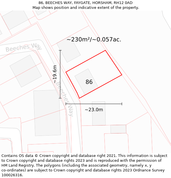 86, BEECHES WAY, FAYGATE, HORSHAM, RH12 0AD: Plot and title map