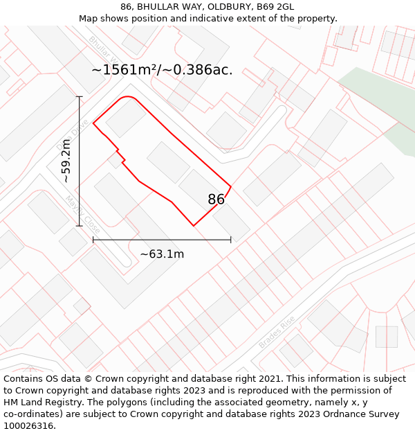 86, BHULLAR WAY, OLDBURY, B69 2GL: Plot and title map