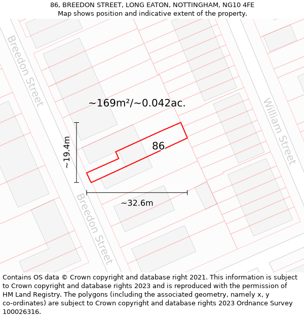 86, BREEDON STREET, LONG EATON, NOTTINGHAM, NG10 4FE: Plot and title map