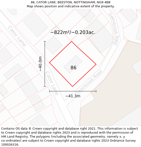 86, CATOR LANE, BEESTON, NOTTINGHAM, NG9 4BB: Plot and title map