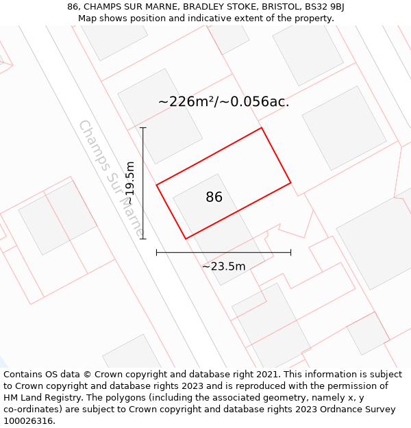 86, CHAMPS SUR MARNE, BRADLEY STOKE, BRISTOL, BS32 9BJ: Plot and title map