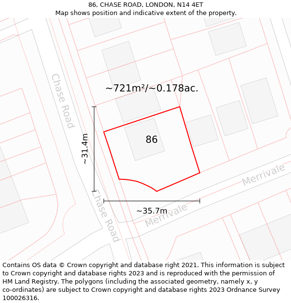 86, CHASE ROAD, LONDON, N14 4ET: Plot and title map