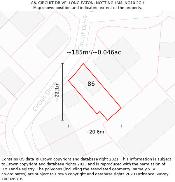 86, CIRCUIT DRIVE, LONG EATON, NOTTINGHAM, NG10 2GH: Plot and title map