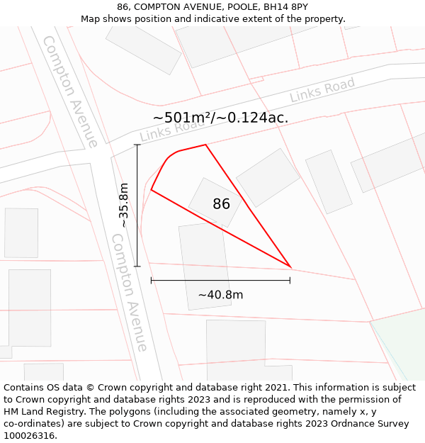 86, COMPTON AVENUE, POOLE, BH14 8PY: Plot and title map