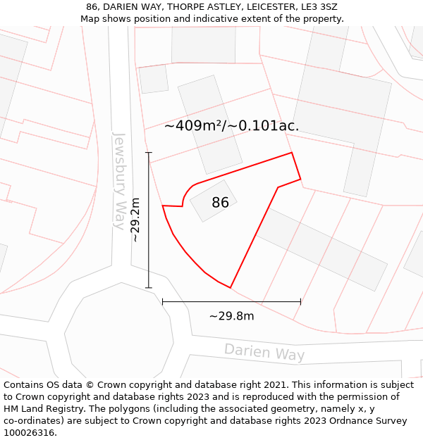 86, DARIEN WAY, THORPE ASTLEY, LEICESTER, LE3 3SZ: Plot and title map