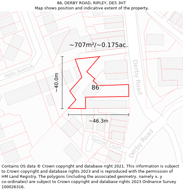 86, DERBY ROAD, RIPLEY, DE5 3HT: Plot and title map