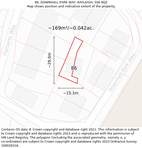 86, DOWNHALL PARK WAY, RAYLEIGH, SS6 9QZ: Plot and title map