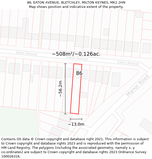 86, EATON AVENUE, BLETCHLEY, MILTON KEYNES, MK2 2HN: Plot and title map