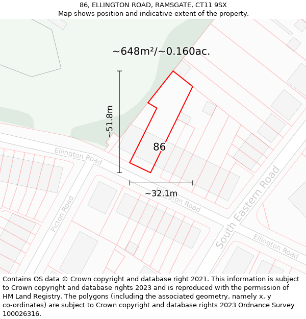 86, ELLINGTON ROAD, RAMSGATE, CT11 9SX: Plot and title map