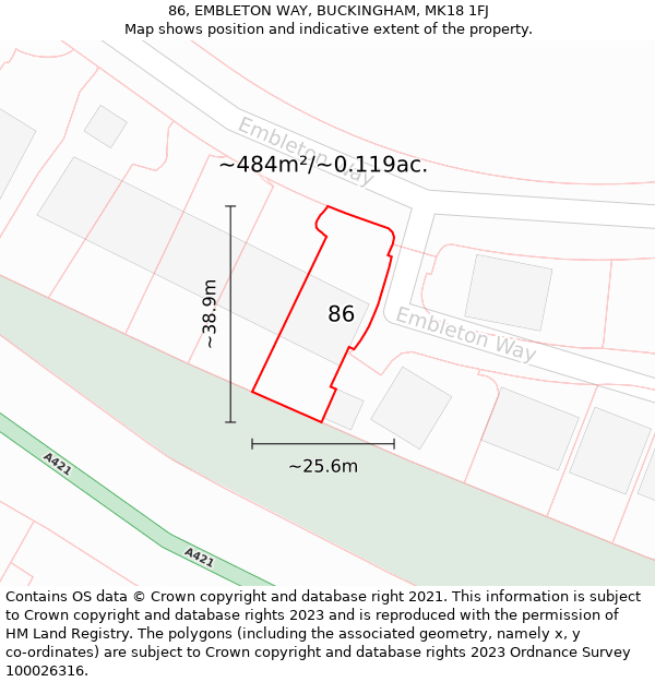 86, EMBLETON WAY, BUCKINGHAM, MK18 1FJ: Plot and title map