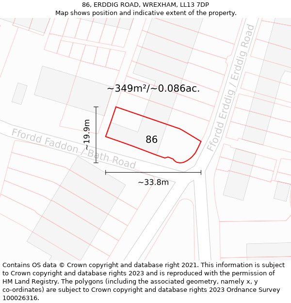86, ERDDIG ROAD, WREXHAM, LL13 7DP: Plot and title map