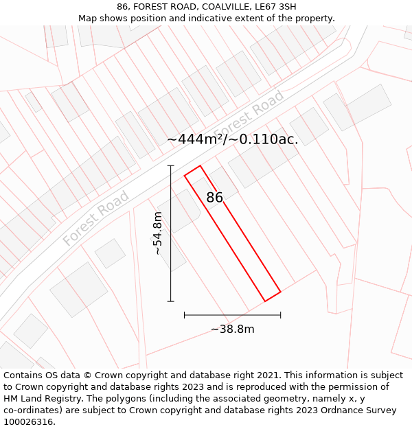 86, FOREST ROAD, COALVILLE, LE67 3SH: Plot and title map