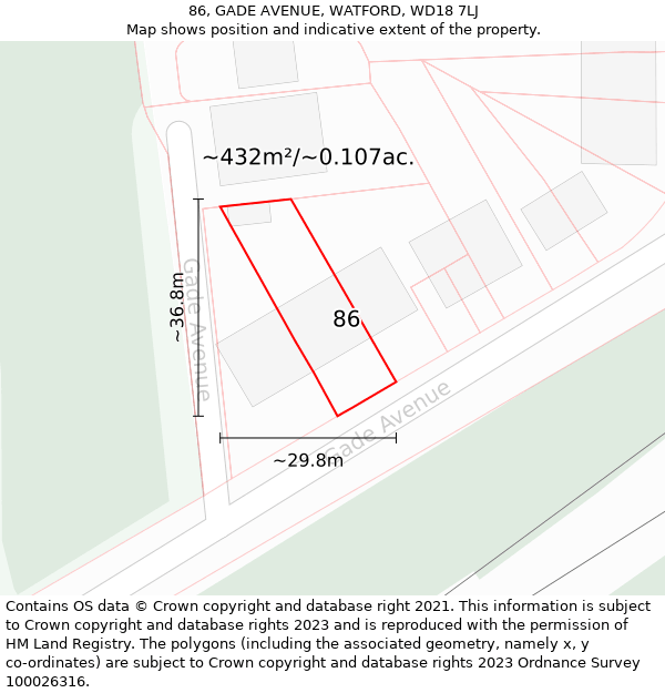 86, GADE AVENUE, WATFORD, WD18 7LJ: Plot and title map