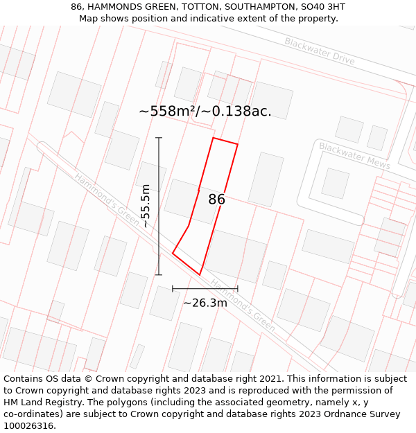 86, HAMMONDS GREEN, TOTTON, SOUTHAMPTON, SO40 3HT: Plot and title map