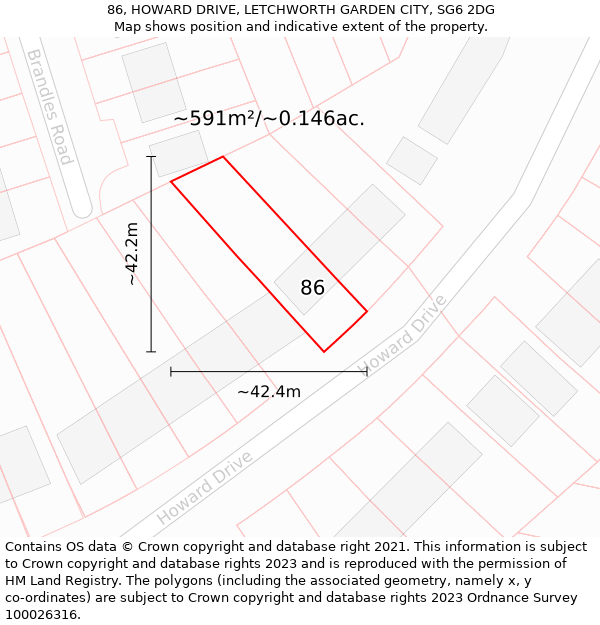 86, HOWARD DRIVE, LETCHWORTH GARDEN CITY, SG6 2DG: Plot and title map