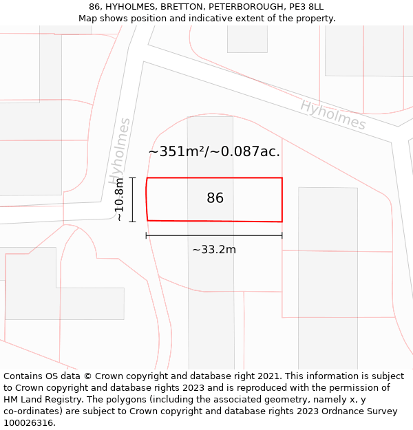 86, HYHOLMES, BRETTON, PETERBOROUGH, PE3 8LL: Plot and title map