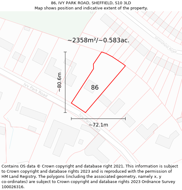 86, IVY PARK ROAD, SHEFFIELD, S10 3LD: Plot and title map