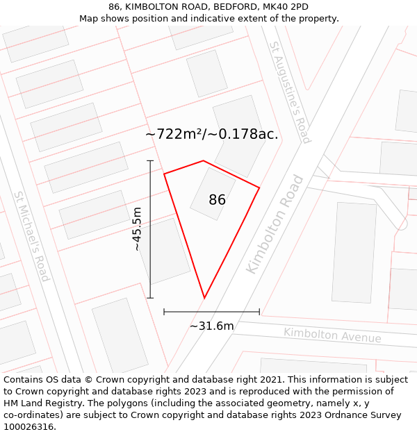 86, KIMBOLTON ROAD, BEDFORD, MK40 2PD: Plot and title map