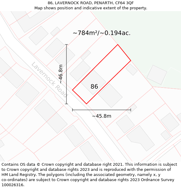 86, LAVERNOCK ROAD, PENARTH, CF64 3QF: Plot and title map