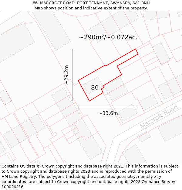 86, MARCROFT ROAD, PORT TENNANT, SWANSEA, SA1 8NH: Plot and title map