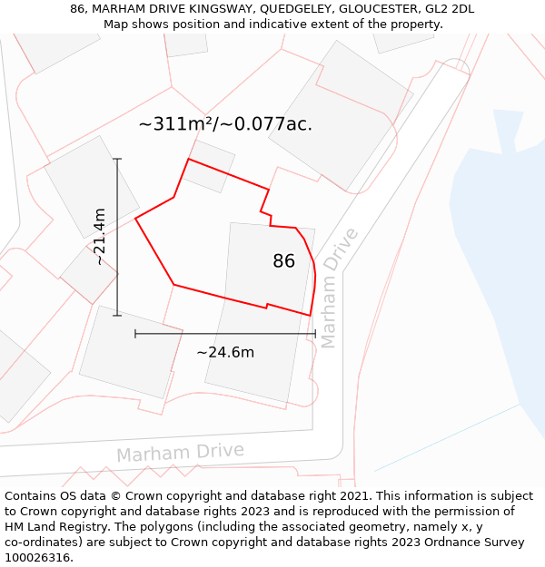 86, MARHAM DRIVE KINGSWAY, QUEDGELEY, GLOUCESTER, GL2 2DL: Plot and title map