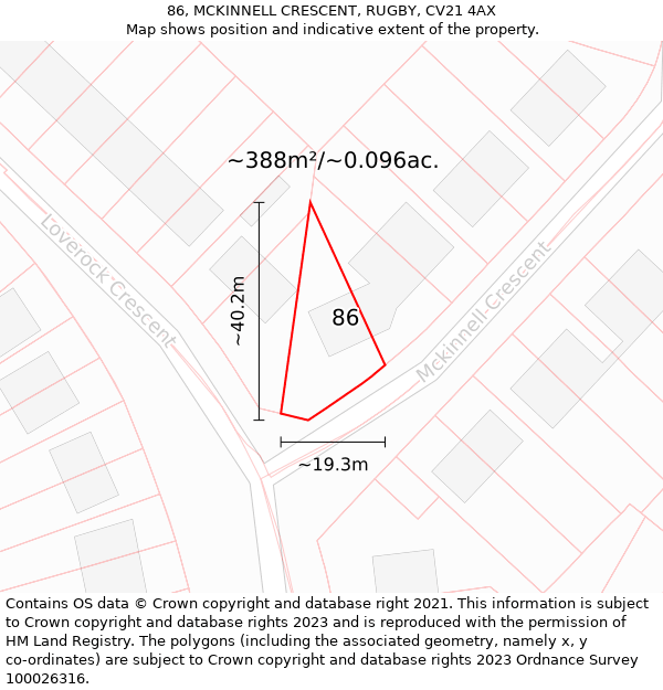 86, MCKINNELL CRESCENT, RUGBY, CV21 4AX: Plot and title map