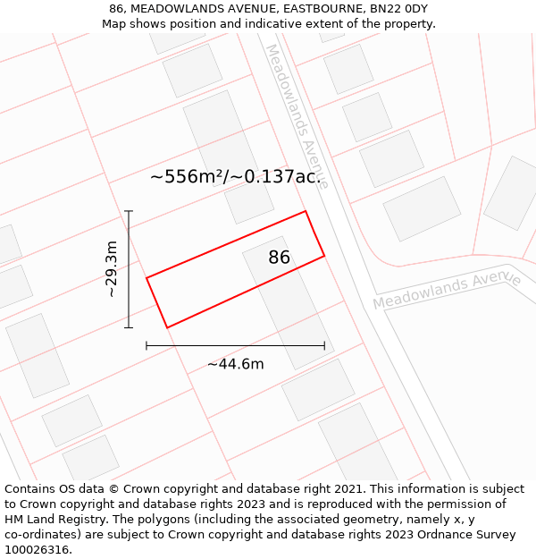 86, MEADOWLANDS AVENUE, EASTBOURNE, BN22 0DY: Plot and title map