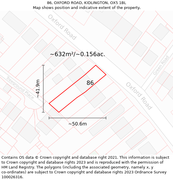 86, OXFORD ROAD, KIDLINGTON, OX5 1BL: Plot and title map