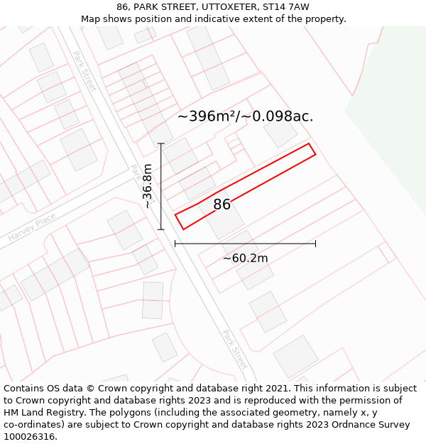 86, PARK STREET, UTTOXETER, ST14 7AW: Plot and title map