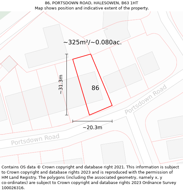 86, PORTSDOWN ROAD, HALESOWEN, B63 1HT: Plot and title map