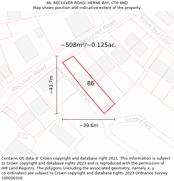 86, RECULVER ROAD, HERNE BAY, CT6 6ND: Plot and title map