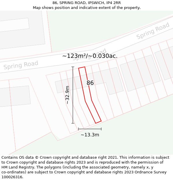 86, SPRING ROAD, IPSWICH, IP4 2RR: Plot and title map