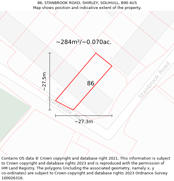 86, STANBROOK ROAD, SHIRLEY, SOLIHULL, B90 4US: Plot and title map