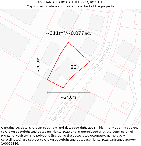86, STANFORD ROAD, THETFORD, IP24 1FH: Plot and title map