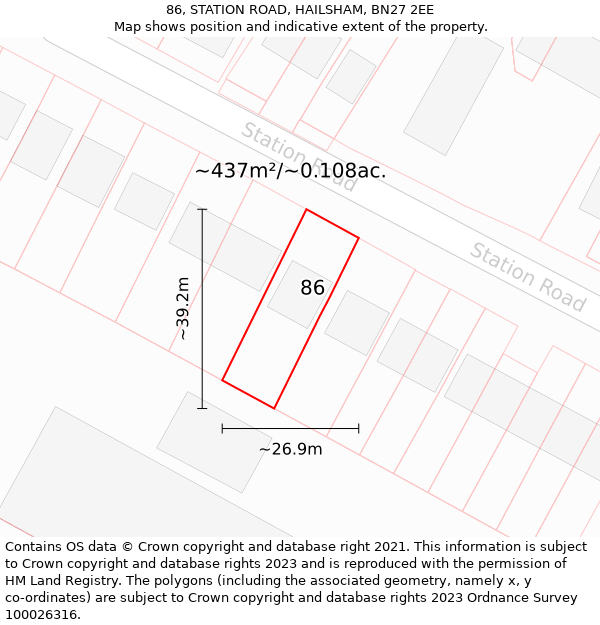 86, STATION ROAD, HAILSHAM, BN27 2EE: Plot and title map