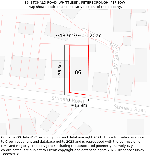 86, STONALD ROAD, WHITTLESEY, PETERBOROUGH, PE7 1QW: Plot and title map