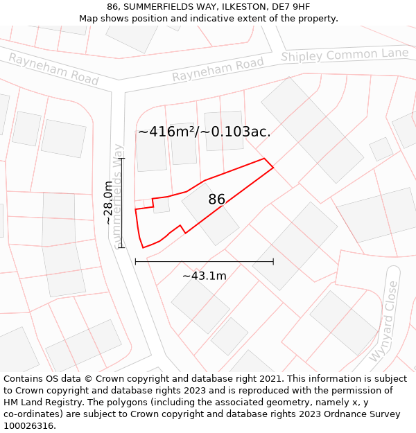 86, SUMMERFIELDS WAY, ILKESTON, DE7 9HF: Plot and title map