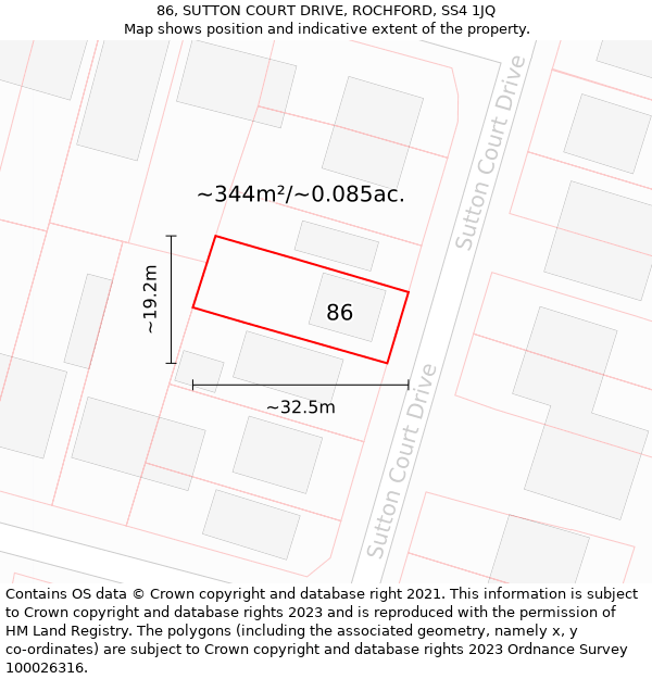 86, SUTTON COURT DRIVE, ROCHFORD, SS4 1JQ: Plot and title map