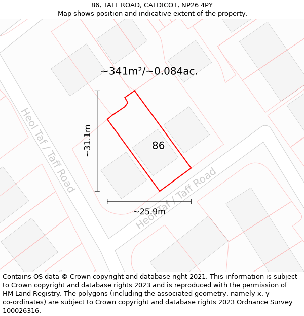 86, TAFF ROAD, CALDICOT, NP26 4PY: Plot and title map